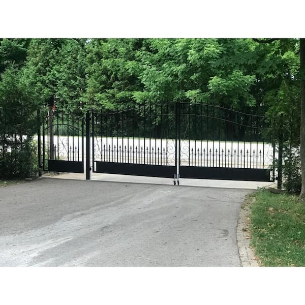 ALEKO 23 ft. x 6 ft. Black Steel Dual Swing Driveway Gate VENICE Style 18 ft. with Pedestrian Gate 5 ft. Fence Gate