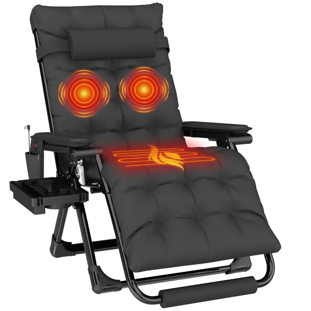 SEEUTEK Heated Zero Gravity Massage Chair, 440 LBS, 3-Level Heat & Massage, Reclining Patio Extra-Thick Cushion Lounge Chair