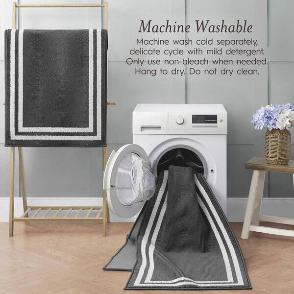 Laura Ashley Washable Skid-Resistant Dark Grey/Ivory 2 ft. x 4 ft