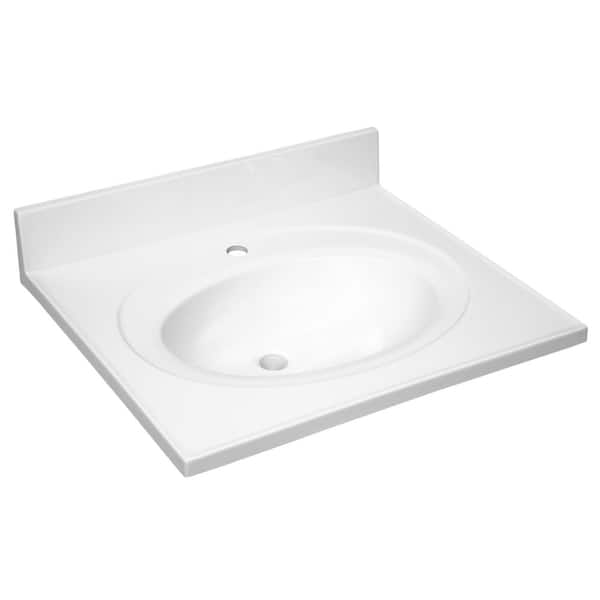 Design House 25 in. Single Faucet Hole Cultured Marble Vanity Top in Solid White with Solid White Basin