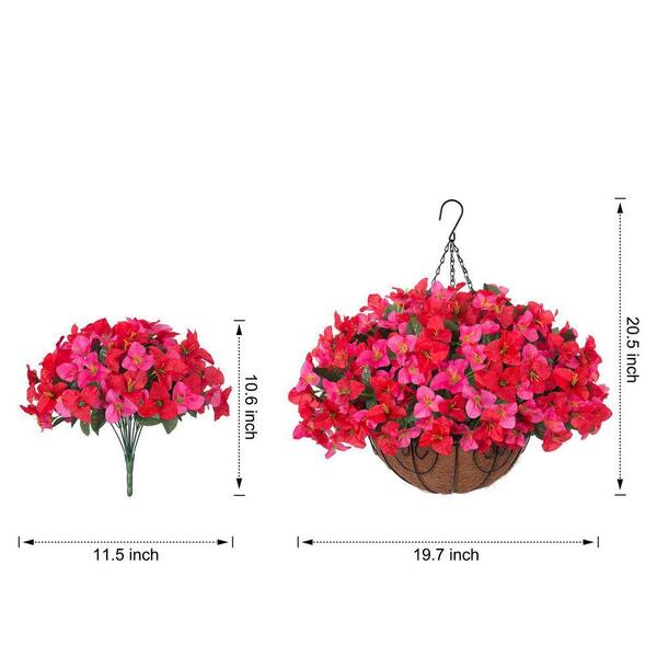 20.5 in Red Artificial Bougainvillea Hanging Flowers Plants Basket