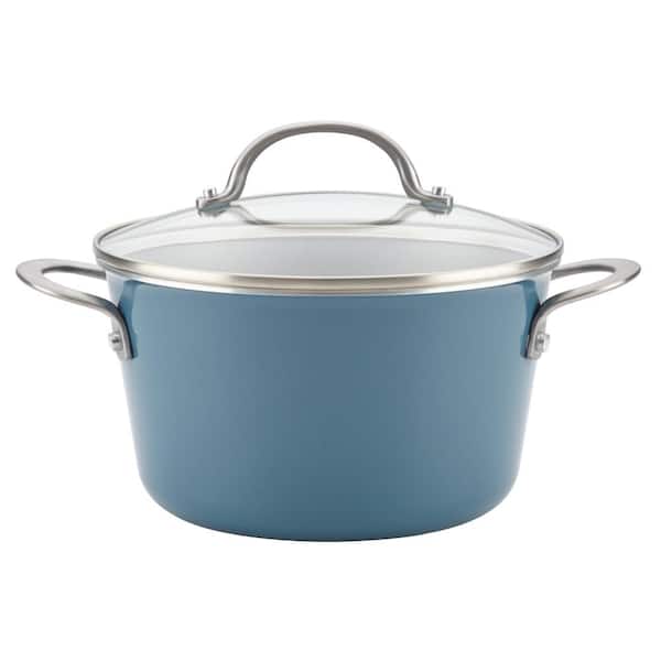Home Collection 4.5 Qt. Twilight Teal Porcelain Enamel Non-Stick Covered Saucepot