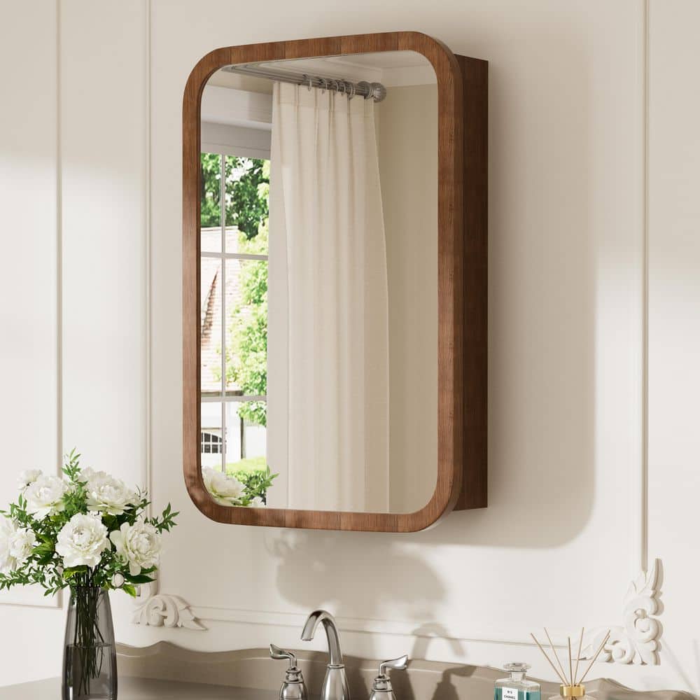 Nova 16 in. W x 24 in. H Rectangular Wood Medicine Cabinet with Mirror, Reversible Door, Fully Assembled, Walnut price history on PriceWatchPro