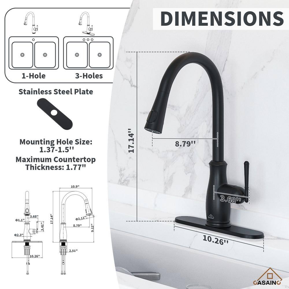 Matte Black Pull Down Kitchen Faucet with Digital Display
