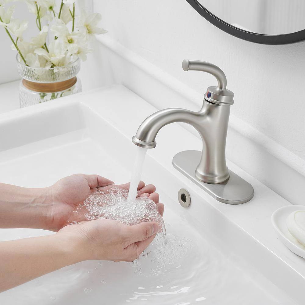 Brushed Nickel Single Handle Bathroom Faucet with Pop-up Drain