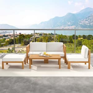 Elegant Comfort Natural 5-Piece Wood Patio Conversation Set with Off White Cushions