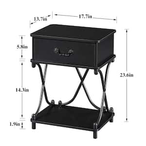 Nightstands, 1 Drawer Black Nightstand With Storage, Modern Tall End Side Table, 23.6 in. H X 13.7 in. W X 13.7 in. D