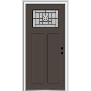 32 in. x 80 in. Courtyard Left-Hand 1-Lite Decorative Craftsman 2-Panel Painted Fiberglass Smooth Prehung Front Door