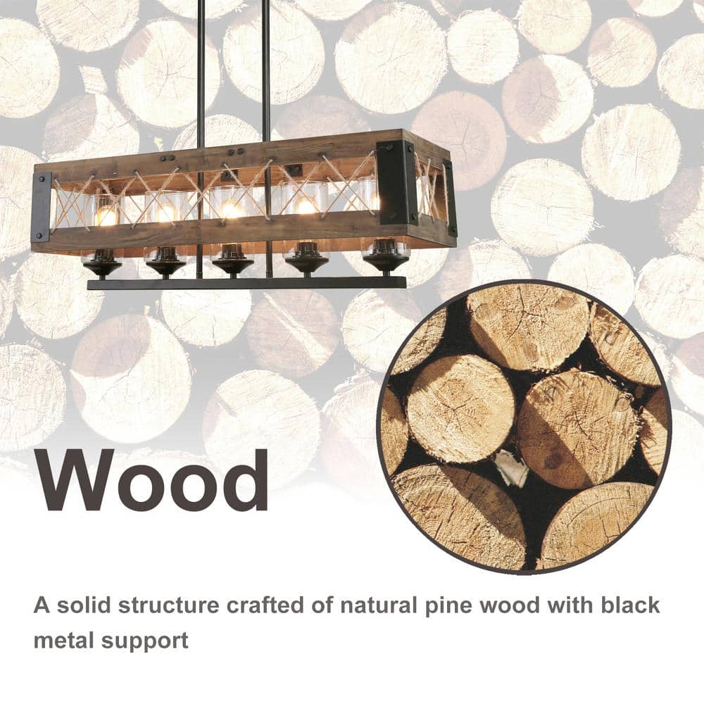 Laius 5-Light Black and Wood Farmhouse Chandelier