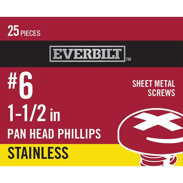 #6 x 1-1/2 in. Phillips Pan Head Stainless Steel Sheet Metal Screw (25-Pack)