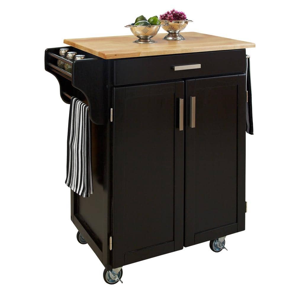 HOMESTYLES Cuisine Cart Black Kitchen Cart with Natural Wood Top 9001