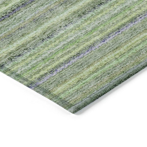 Artichoke Green, Olive Green 9 ft. x 12 ft. Woven Striped Polyester Rectangle Indoor / Outdoor Area Rug