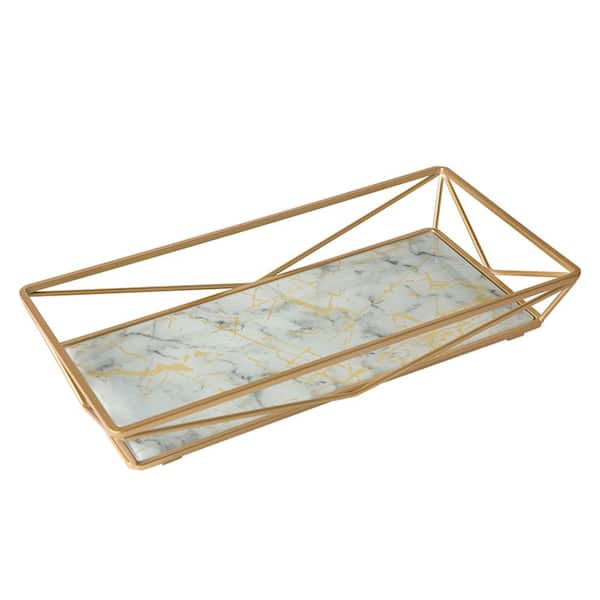 Home Details Marble Agate Design, Large Geometric Mirrored Vanity Tray Gold
