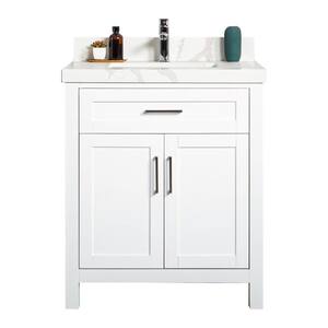 Cambridge 30 in. W x 22 in D x 36 in H Bath Vanity in White with Calacatta Top