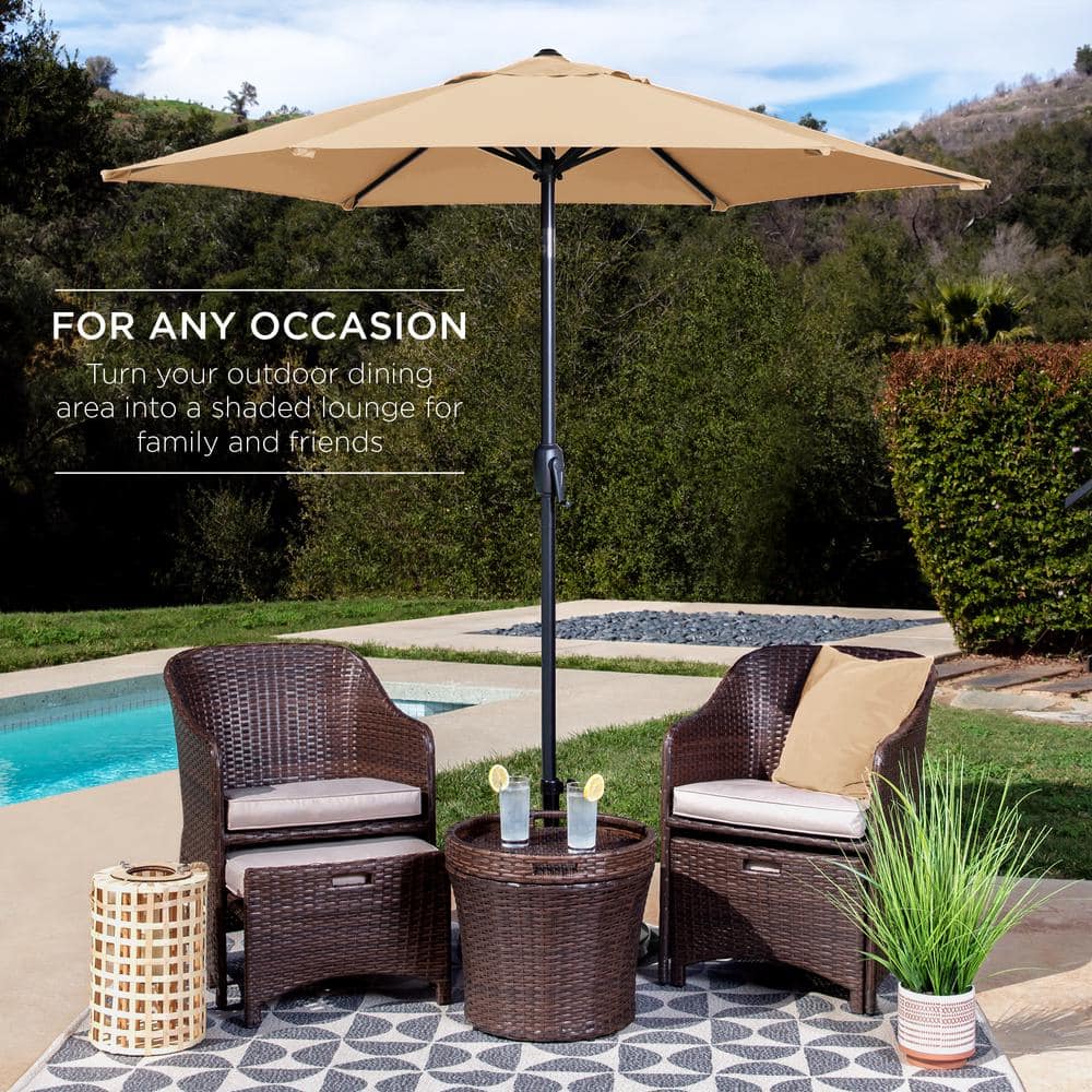 7.5ft Sand Hexagon Outdoor Umbrella with Black Steel Pole