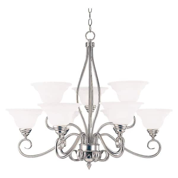 Illumine 9-Light Pewter Chandelier with White Faux Alabaster Shade