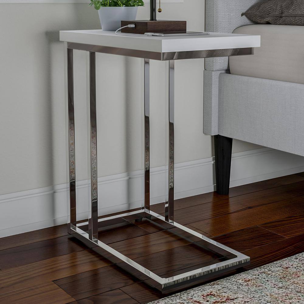 White and Chrome C-Shaped Sofa Side Tables Set of 2