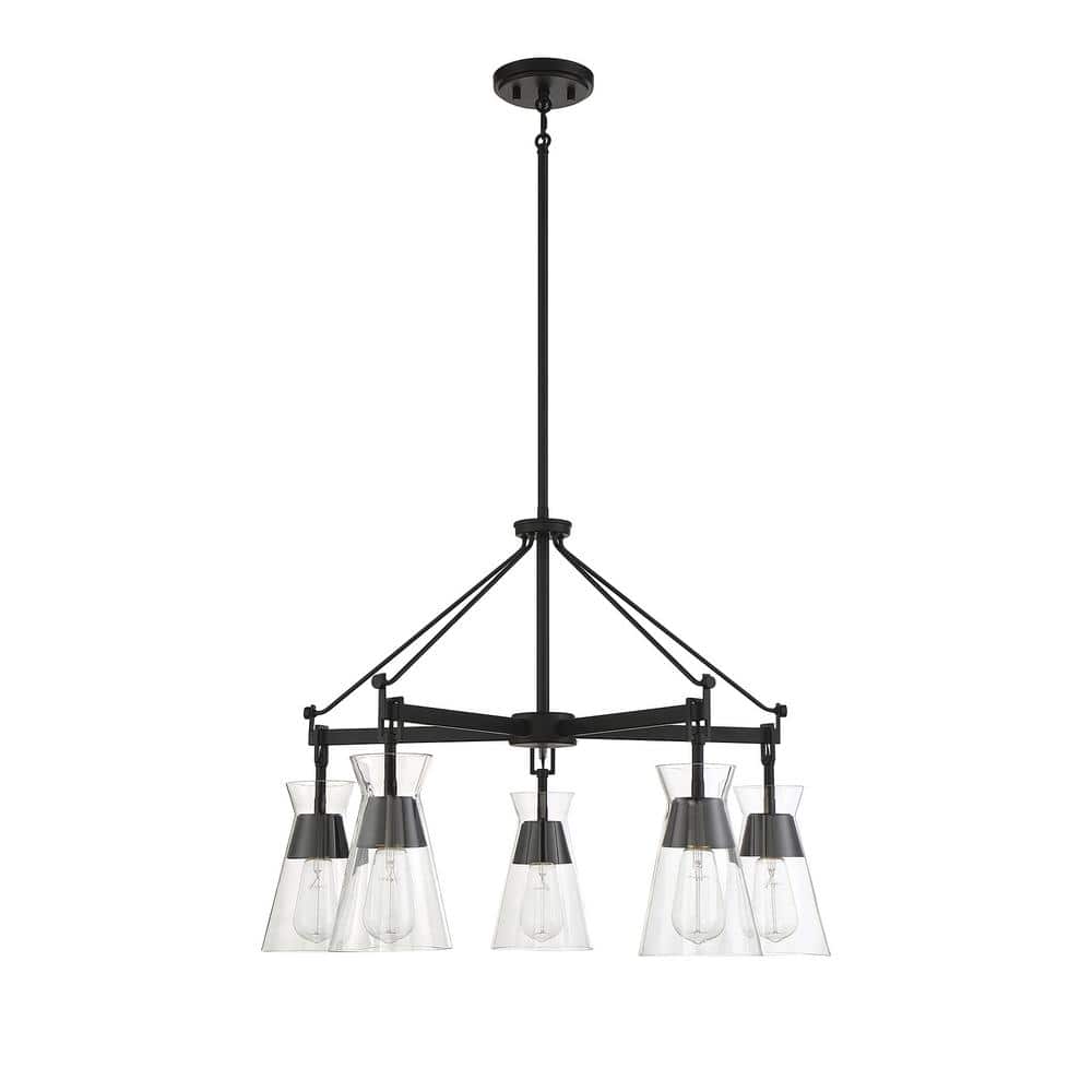 Lakewood Matte Black Mid-Century Modern 5-Light Chandelier