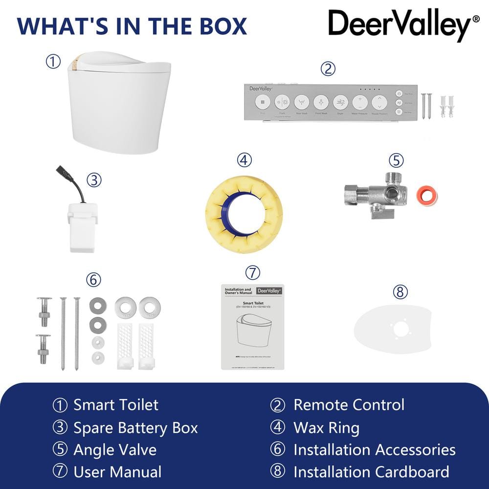 White Elongated Smart Bidet Toilet with Heated Seat and Wireless Remote