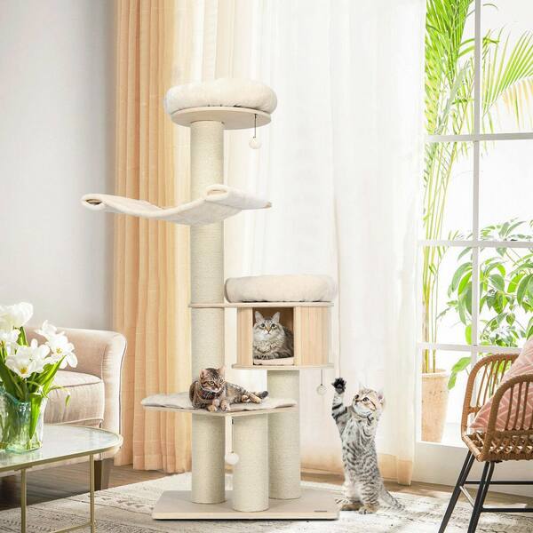 スタイリスト私物 WHOLE TREE ANGELES HOME 4-Layer 68.5 in. Wood Modern Cat Tree Condo