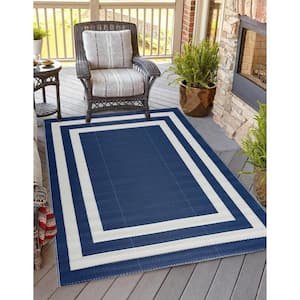 Paris Navy and Creme 9 ft. x 12 ft. Folded Reversible Recycled Plastic Indoor/Outdoor Area Rug-Floor Mat