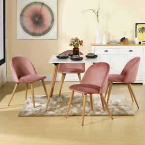 Rookie Zomba Pink 5-Pieces Rectangle White Table Top Dining Set with 4-Velvet Upholstered Dining Chair