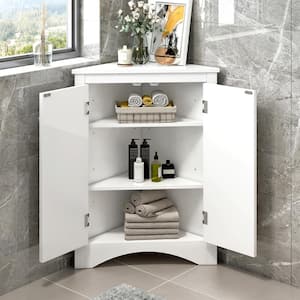 17.2 in. Freestanding Triangle Corner Bathroom Storage Floor Cabinet with Adjustable Shelves, White