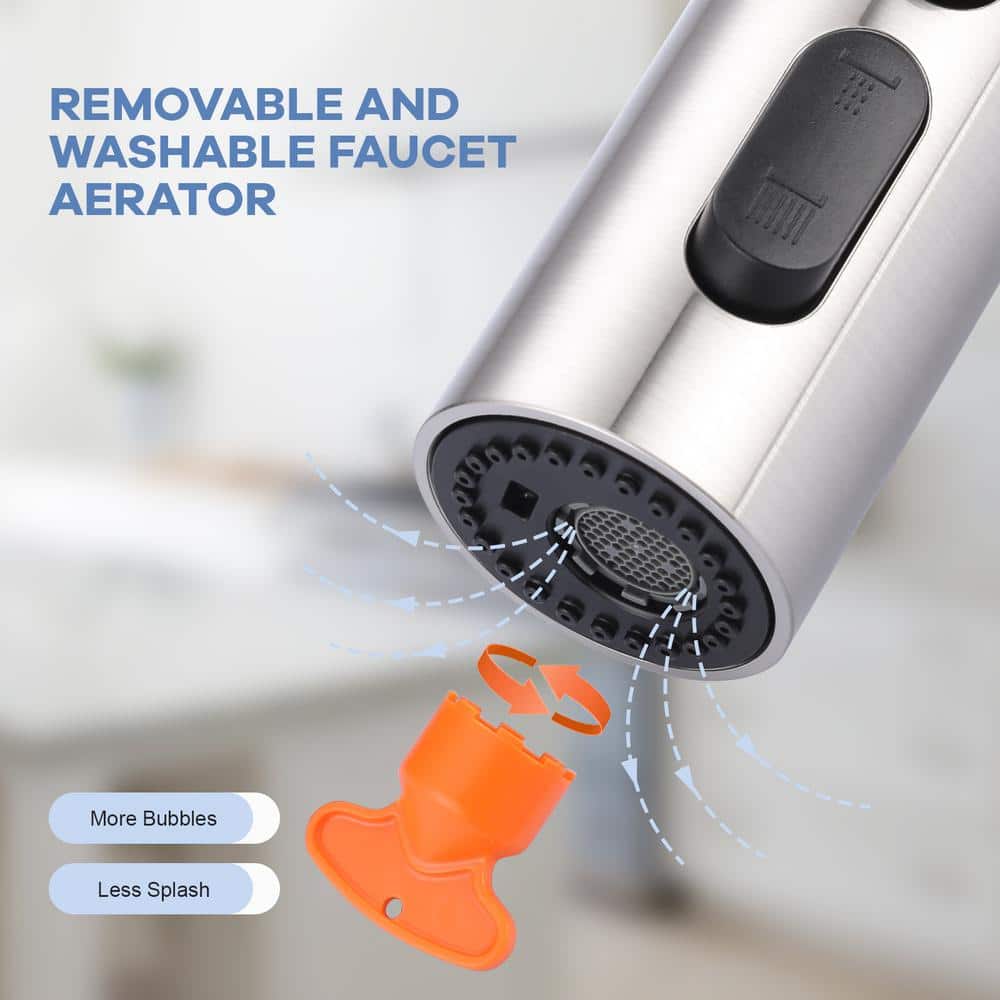 Brushed Nickel 3-Function Kitchen Faucet Spray Head with 9 Adapters
