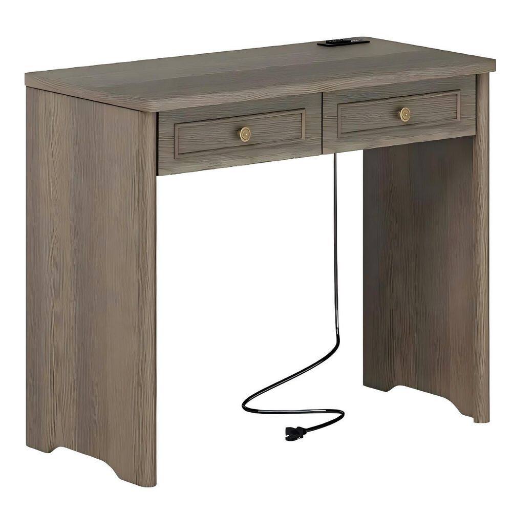 47 in. Rectangular Dark Oak Wood Computer Desk with Built-in Charging Station, 2 Drawers Writing Desk for Home Office