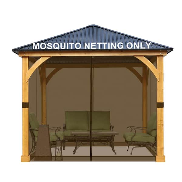 Aoodor 12 ft. x 12 ft. Universal Replacement Mosquito Netting for Patio Gazebos with Zippers (Mosquito Net Only) - Brown