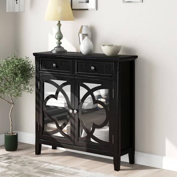 Urtr Black Accent Storage Cabinet, Short Wood Storage Cabinets With Doors And Shelves