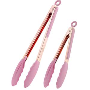 2-Pack (9 in. and 12 in.) Tongs for Cooking with Silicone Tips - Rose Gold - Pink