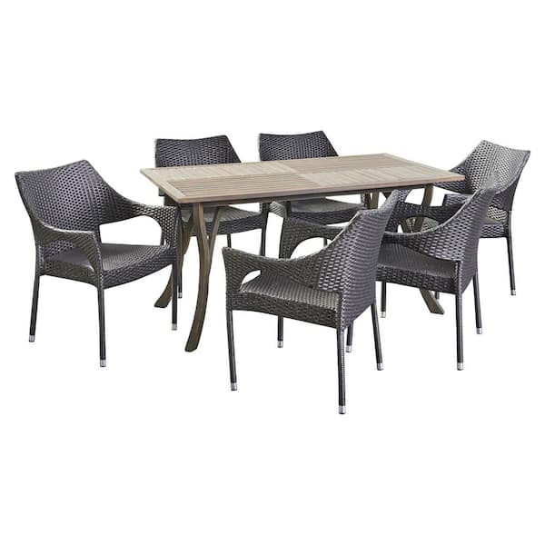 Noble House Nora Gray 7-Piece Wood and Plastic Outdoor Dining Set