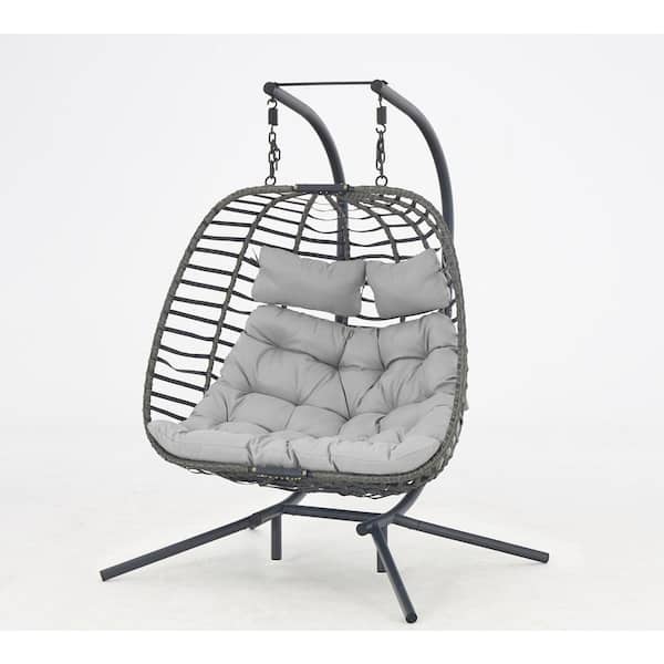 ITOPFOX 2-Person Wicker Patio Swing Egg Chair with Rocking Glide Frame and Cushion