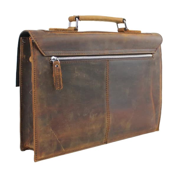 Large Full Grain Leather Laptop Briefcase - Brown | James Leather