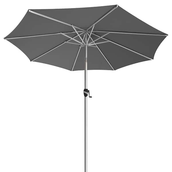 PASAMIC 9 ft. Aluminum Outdoor Market Umbrella Patio Umbrella, 5-YEAR Fade-Resistant and Push Button Tilt in Dark Grey