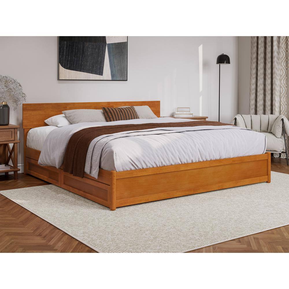 Wesley King Light Toffee Wood Platform Bed with Storage Drawers