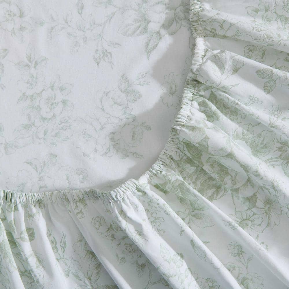 White and Pink Floral Cotton Percale Queen Sheet Set
