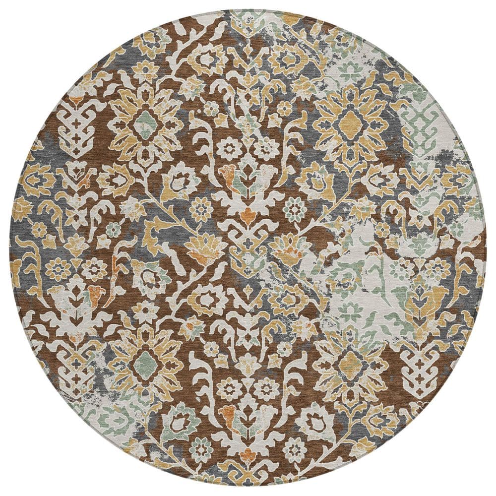 Chantille Machine Washable Indoor/Outdoor Abstract ACN2584 Chocolate 8 ft. x 8 ft. Round Rug price history on PriceWatchPro