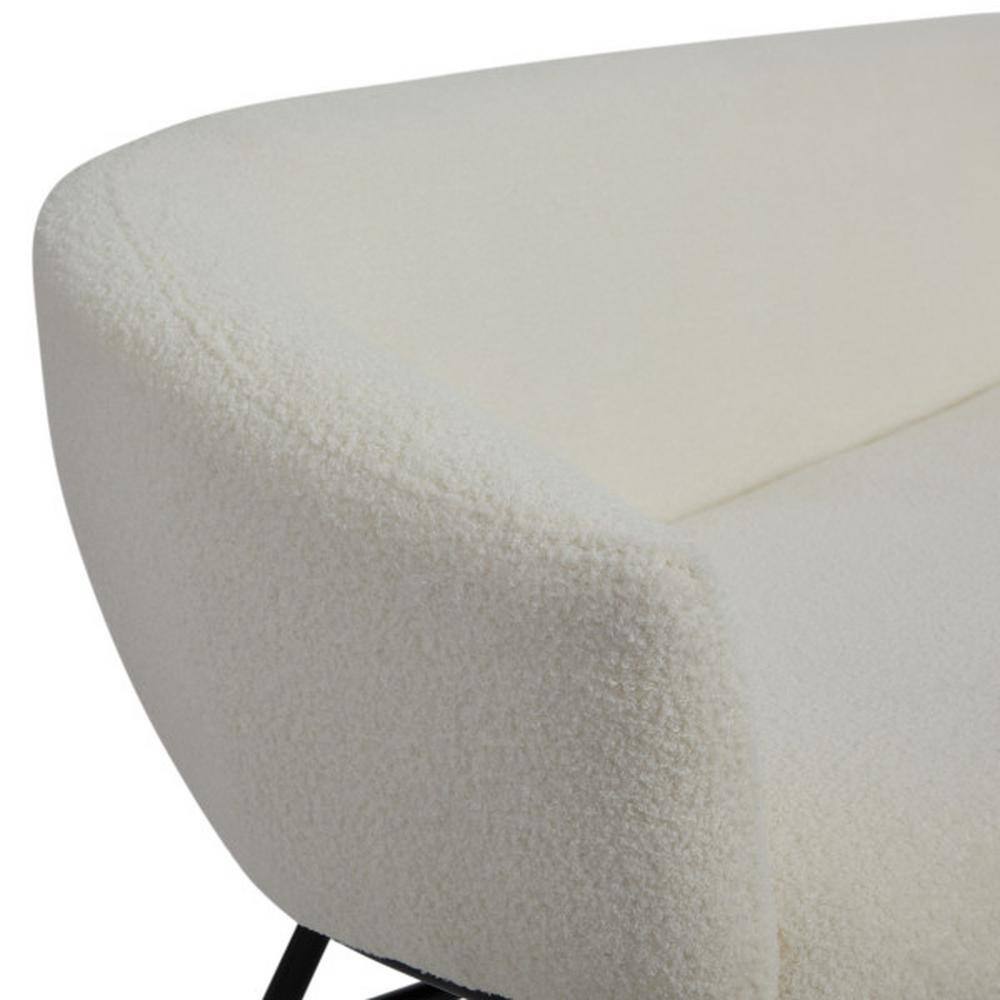 Bowery 66" White Boucle Upholstered Sofa Bench with Black Metal Frame