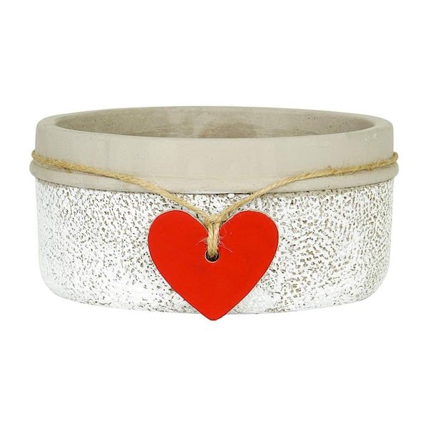 CHG CLASSIC HOME & GARDEN Heart 6.5 in. Whitewash Concrete Bowl Planter