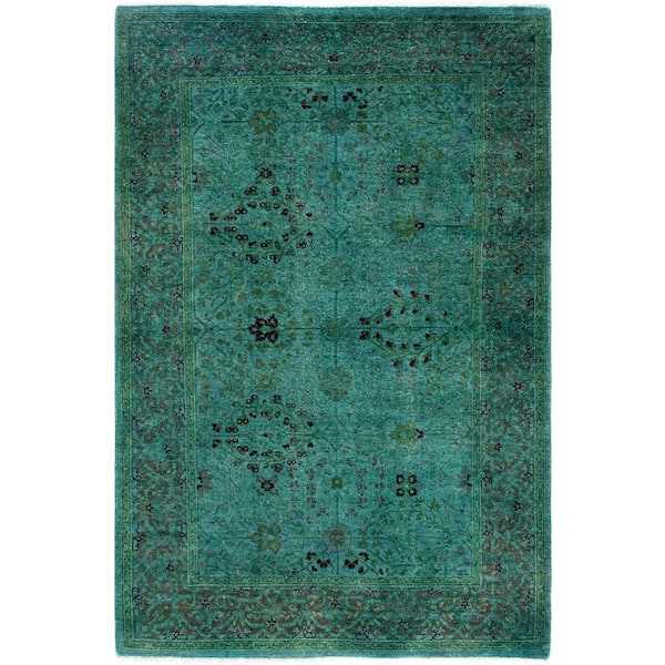 Overdyed Green 4 x 6 Solid Wool Indoor Area Rug