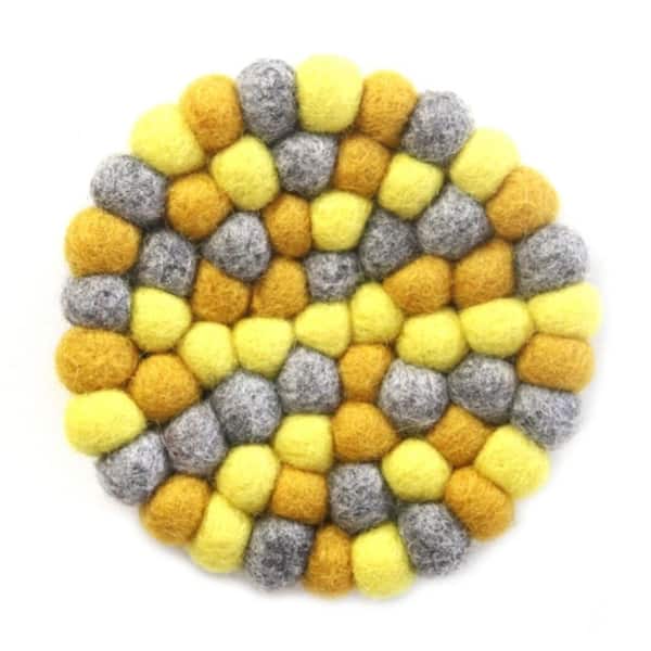 Global Craft Felt Ball Trivets: Round Chakra, Yellows