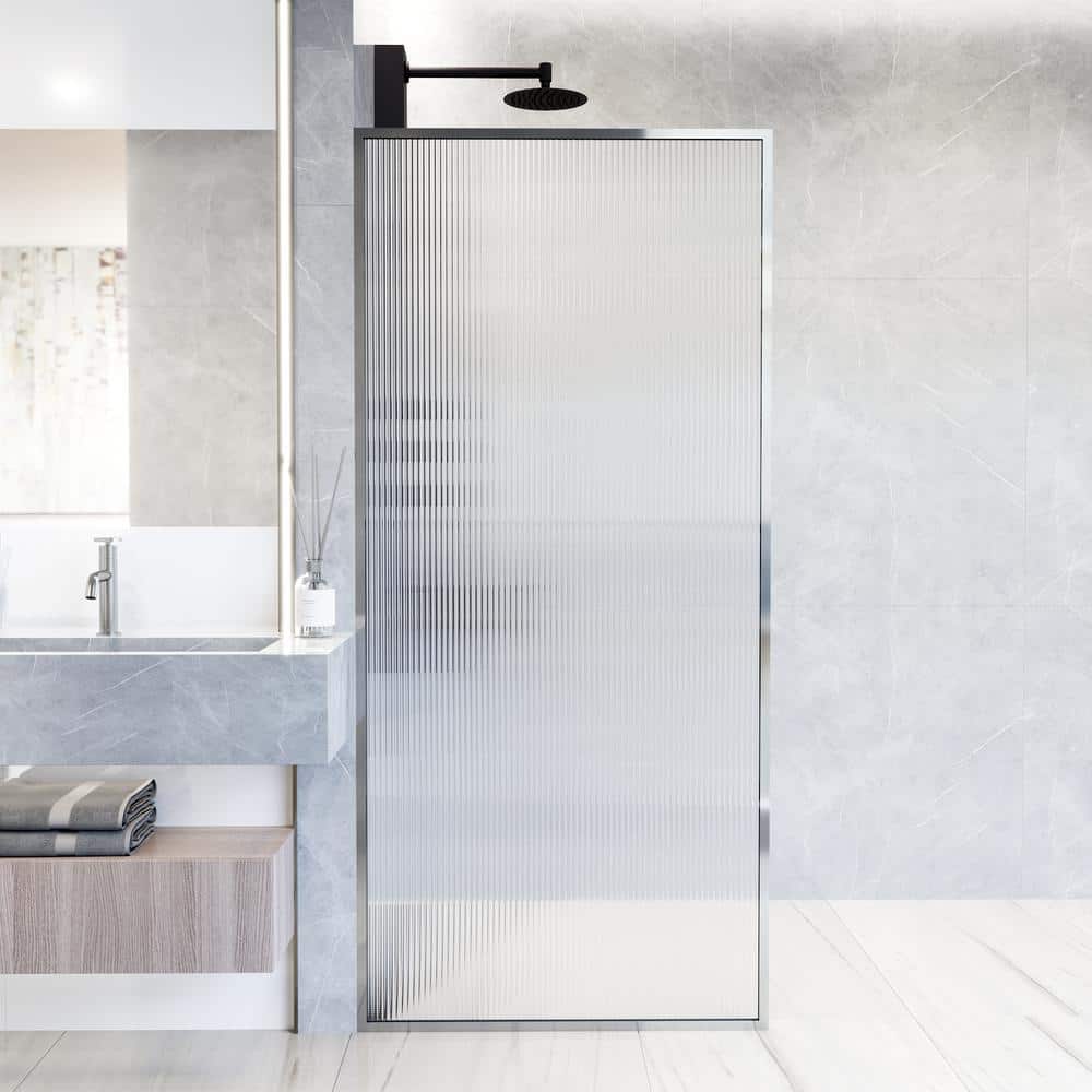 Meridian 34" W x 62" H Chrome Fluted Glass Shower Screen