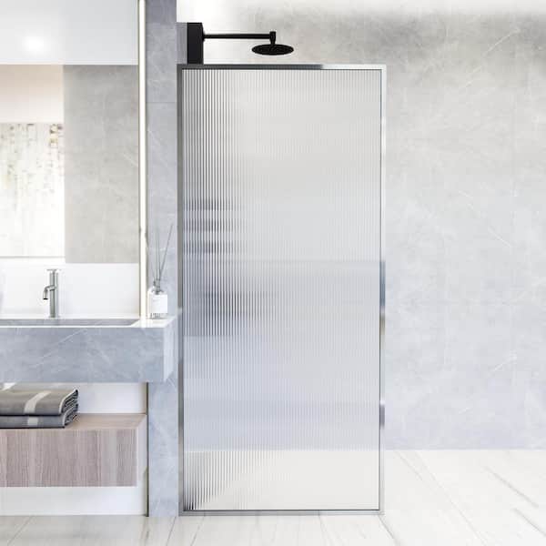 VIGO Meridian 34 in. W x 74 in. H Framed Fixed Shower Screen Door in Chrome with 3/8 in. (10mm) Fluted Glass