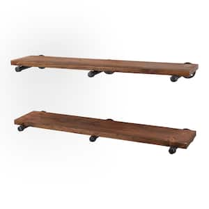 36 in. x 7.5 in. x 6.75 in. Autumn Brown Restore Wood Decorative Wall Shelf with Industrial Steel Pipe Straight Brackets