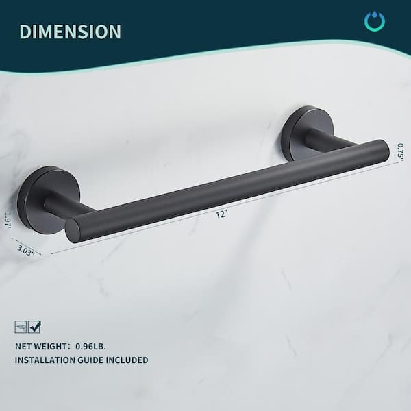 Bathroom Accessories Set Wall Mounted 4Piece Towel Bar, Toilet Paper Holders and 2 Robe Hooks Matte Black