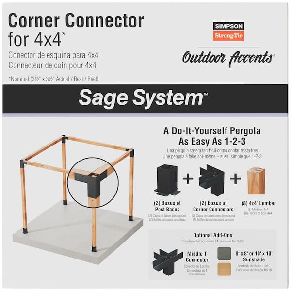 Outdoor Accents Sage System Black Powder-Coated Corner Connector for 4x4 with Screws (2-Pack)