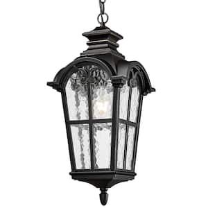21 in. 1-Light Black No Dimmable Outdoor Pendant Light with Water Glass and No Bulb Included