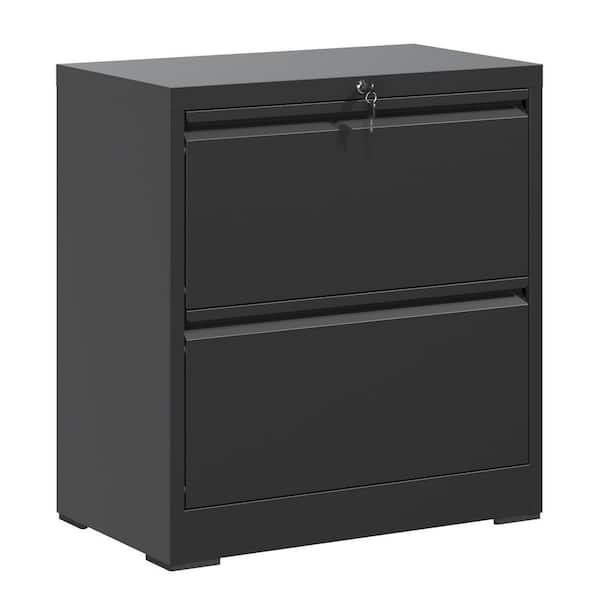 Modern 2-Drawer Black Metal 27 in. W Vertical File Cabinet with Lock